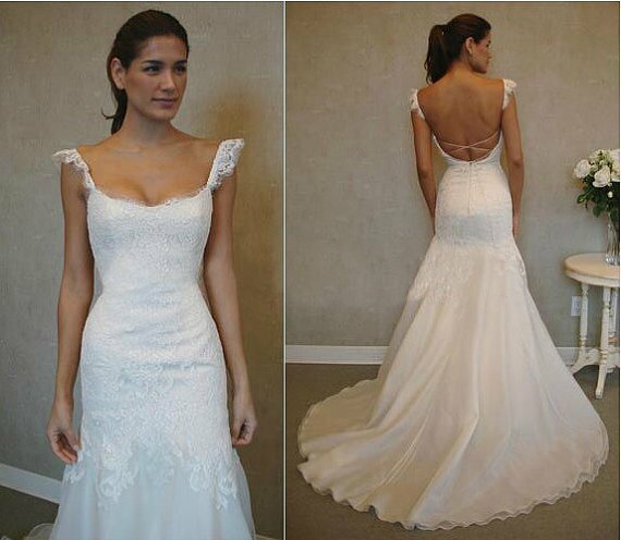 Wedding dresses with lace sleeves and open back Photo - 10