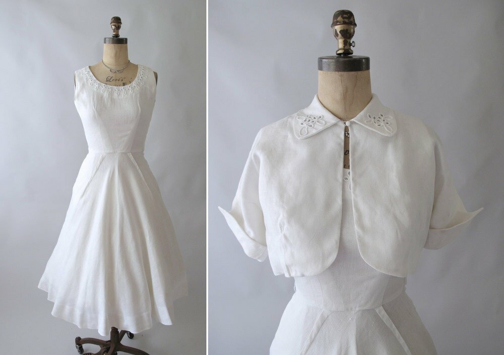 white linen wedding dress