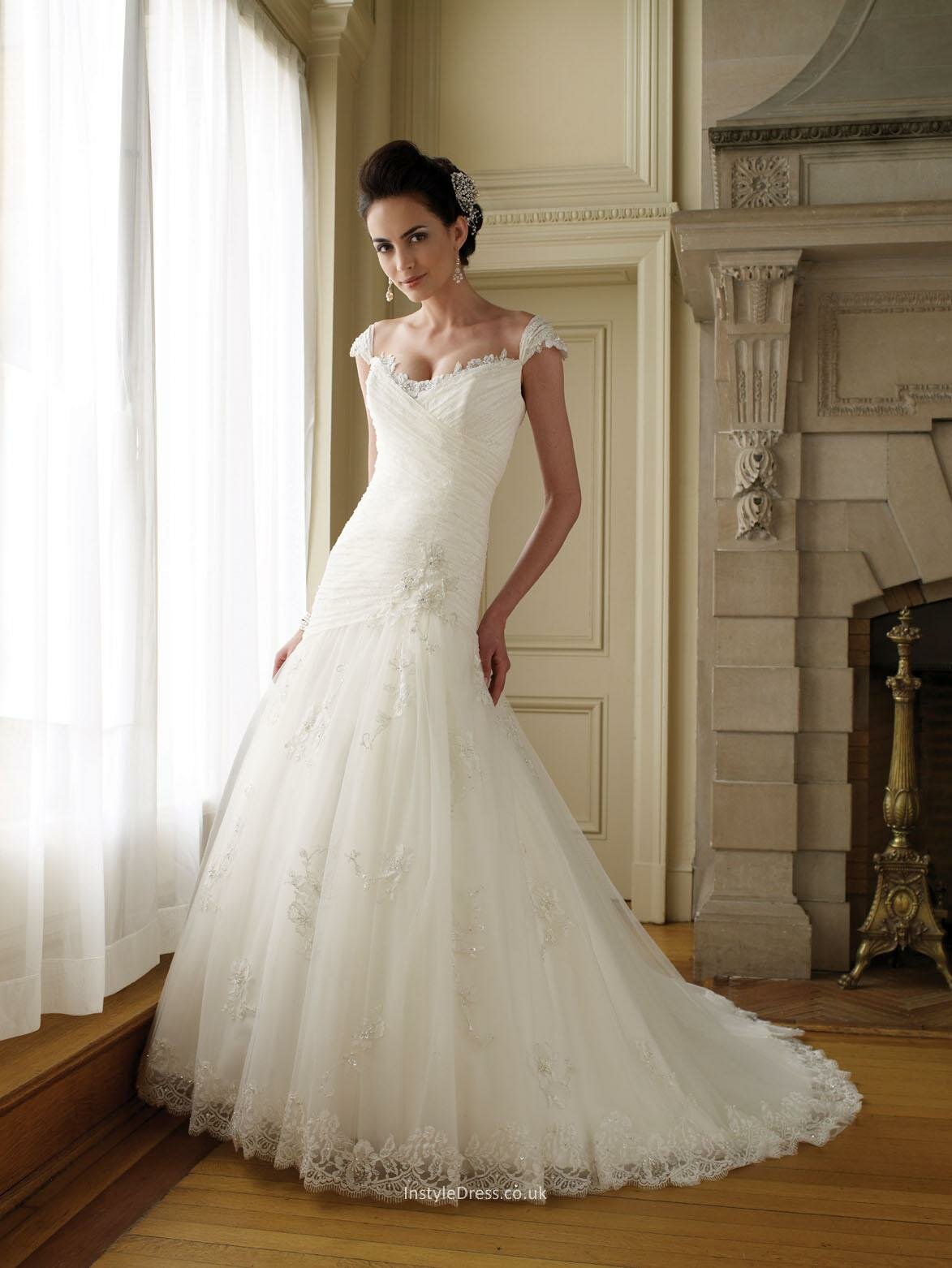 A line wedding dresses with cap sleeves Photo - 1