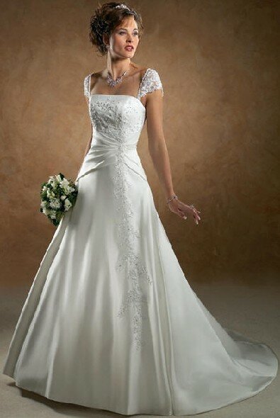 A line wedding dresses with cap sleeves Photo - 9